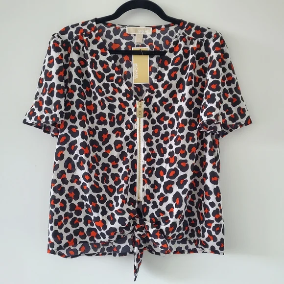 NWT Michael Kors Leopard Print Zip / Tie Blouse - Picture 8 of 8